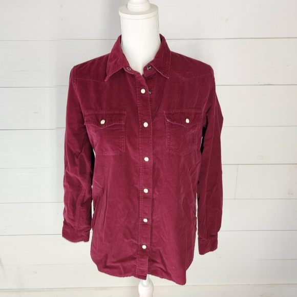 Universal Thread Womens Burgendy Corduroy Pearl Snap Button Up MEDIUM Collared - Picture 9 of 9